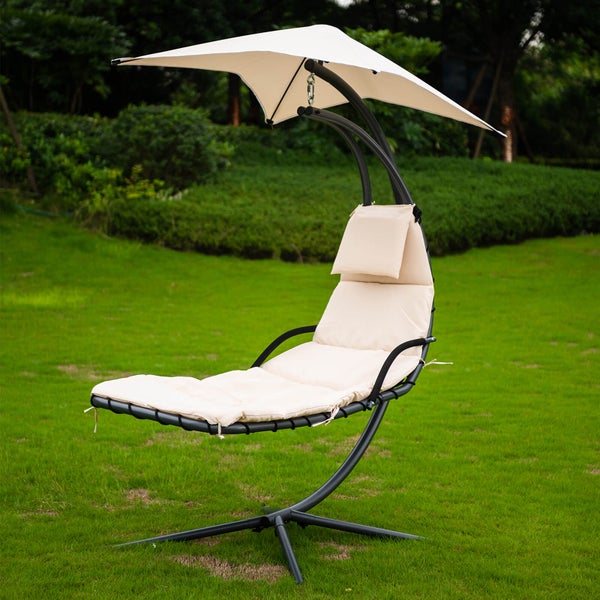 Home Deluxe - Schwebeliege - SAN REMO - inkl. Polsterauflage, Sonnendach und komplettem Montagematerial I Sonnenliege Hängesessel Gartenliege