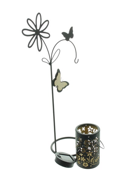 FRANK FLECHTWAREN|Solar-Deko Blütenlaterne, 25 x 12,5 x 47 cm, METALL, KUNSTSTOFF, HOLZ