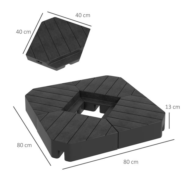 Outsunny Sonnenschirmständer 4-teilig Schirmgewicht Holzoptik, Schirmständer für Ampelschirm, Bodenkreuz befüllbar mit Sand/Wasser bis 20/15 kg Ampelschirmständer Gewichte Sonnenschirmfuß HDPE Schwarz