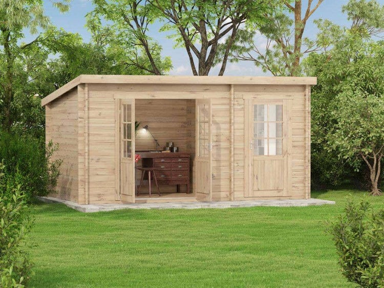 Alpholz Gartenhaus Maria aus Holz in Pinie (Imprägniert), 40 mm Wandstärke mit 2 Räumen 450 x 250cm Pultdach