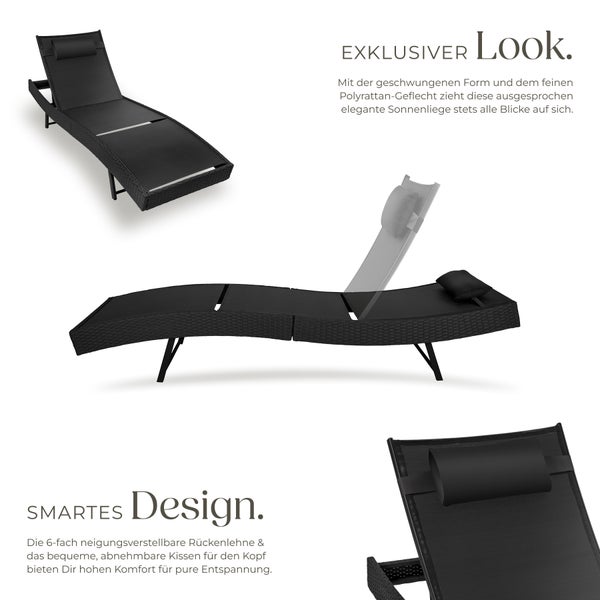 Sonnenliege aus Polyrattan mit verstellbarer Rückenlehne und Kopfkissen