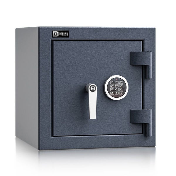Bremer Tresor Safe aus Stahl mit elektronischem Zahlenschloss und Handgriff.