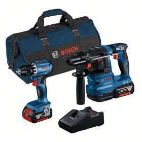 Bosch Professional Akku Werkzeugset mit Akkuschrauber, Bohrhammer, Ladegerät und Werkzeugtasche