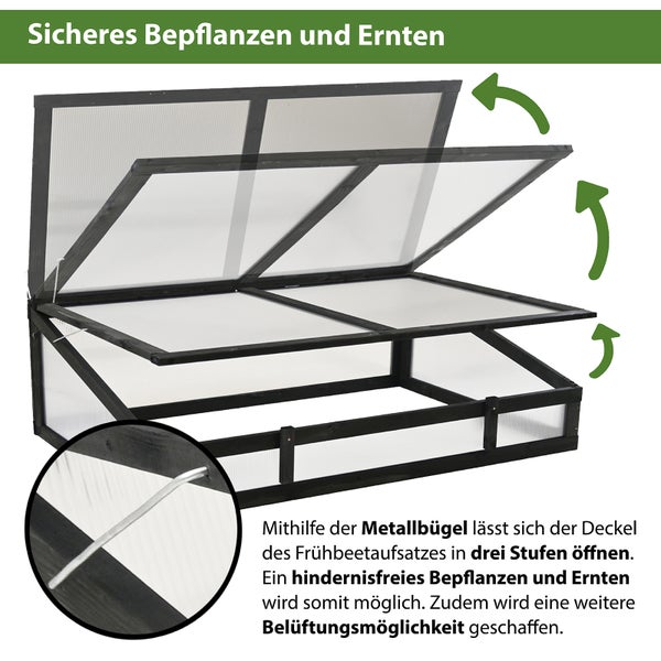 Frühbeetaufsatz aus Holz 120x80cm Gewächshaus für Hochbeet schwarz