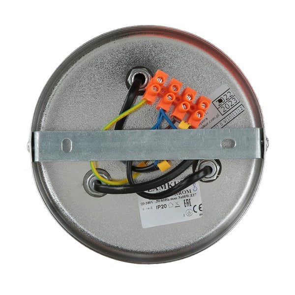 Deckenleuchte Rückseite mit Verkabelung und Montagevorrichtung