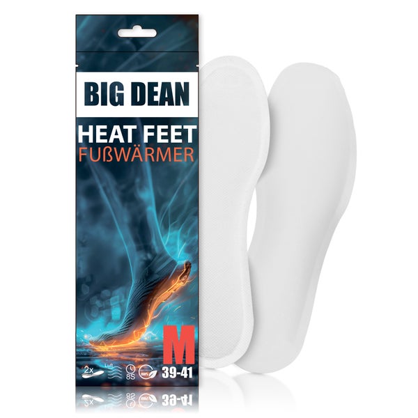 Big Dean Heat Feet Fußwärmer, Größe 39 bis 41, Einweg-Sohlenwärmer für acht Stunden Wärme.