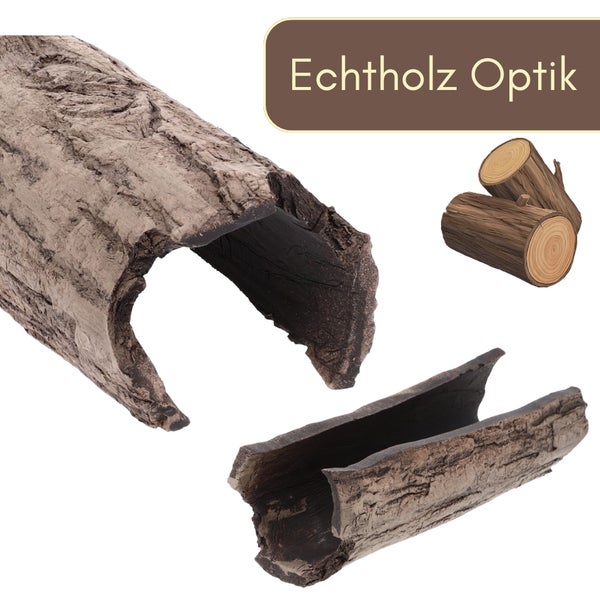Aquariumdekoration in Echtholz-Optik, hohle Baumstamm-Nachbildung aus Kunststoff als Versteck.
