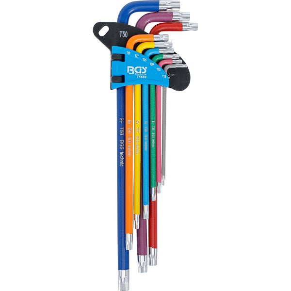 BGS Winkelschlüssel-Satz Multicolour extra lang T-Profil (für Torx) T10 - T50 9tlg. - 74459