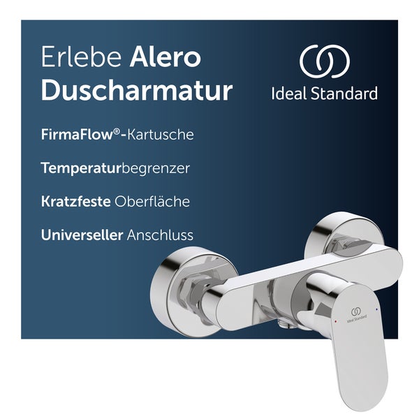 Ideal Standard Alero Duscharmatur mit Hebel und glänzender Oberfläche sowie Ideal Standard Logo.