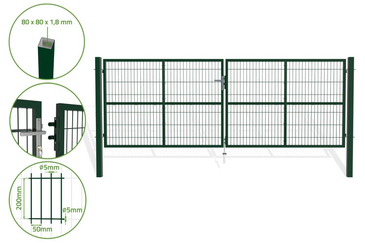 RAZO Gartentür  grünes Netz-Schwingtor Breite 408  x Höhe 146 cm