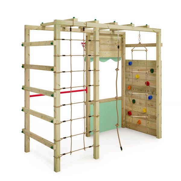 WICKEY Klettergerüst Spielturm Smart Action Gartenspielgerät mit Kletterwand und Spiel-Zubehör – pastellgrün