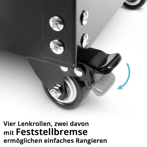 Drehrollen mit Feststellbremse für einen Werkzeugwagen