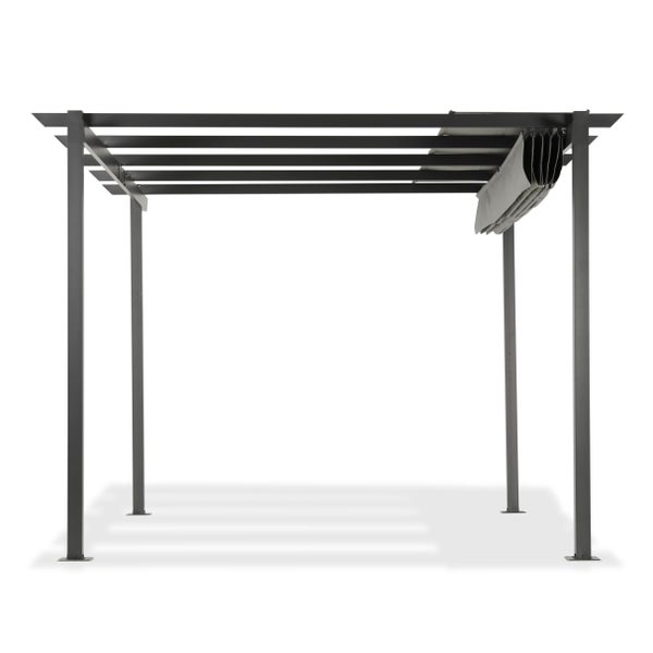 Pergola 4 x 3 m lichtgrau mit ausziehbarem Dach und Schutzhülle