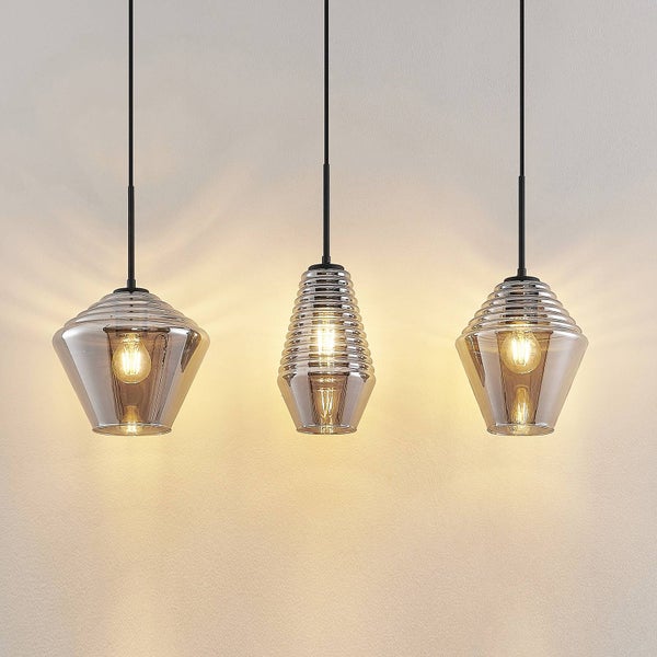 Lindby Pendelleuchte Ekkis (Retro, Vintage Antik) in Alu aus Glas (3 flammig E27) - Hängelampe Esstischlampe Hängeleuchte Wohnzimmerleuchte