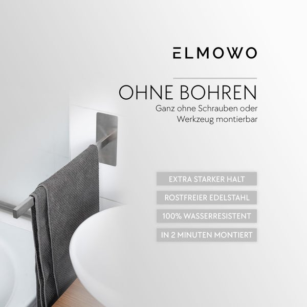 ELMOWO Handtuchhalter aus Edelstahl zur Montage ohne Bohren an Badezimmerwand mit Handtuch
