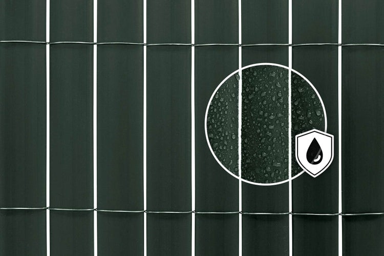 Sichtschutzstreifen für Doppelstabmattenzäune mit wasserabweisender Oberfläche zur Verwendung im Außenbereich