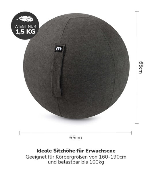 mokebo Stoff Sitzball Büro ergonomisch 'Der Sportliche', Sitzball mit Pumpe, 65cm Breite, ergonomische Bürostuhl Alternative