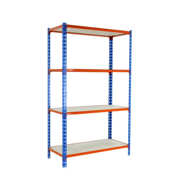 PROREGAL Schwerlastregal Mid Muli HxBxT 150 x 120 x 40 cm 4 Fachböden Fachlast 200 kg Blau-Orange