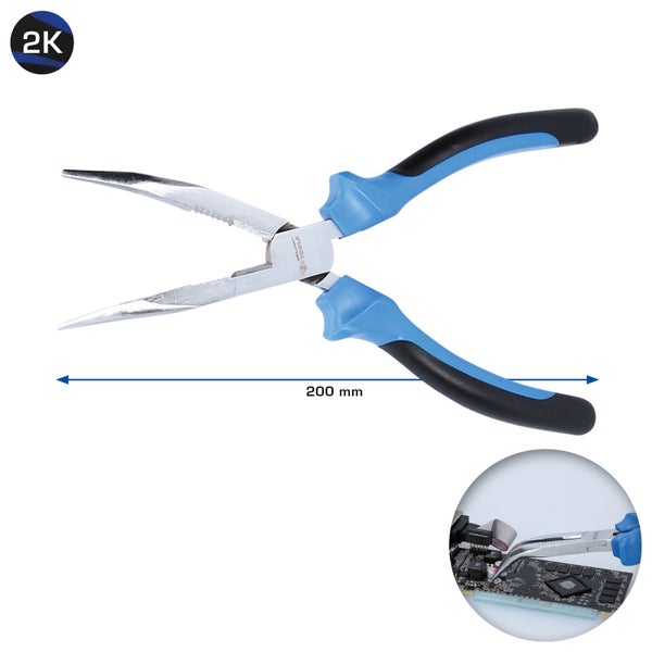 Spitzzange mit blau-schwarzen Griffen