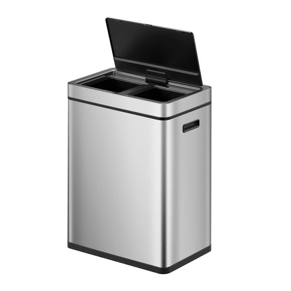 PROREGAL Stylischer Sensor Mülleimer Aus Gebürstetem Edelstahl 30 & 30 Liter HxBxT 65,2 x 48,6 x 30,8 cm Silber