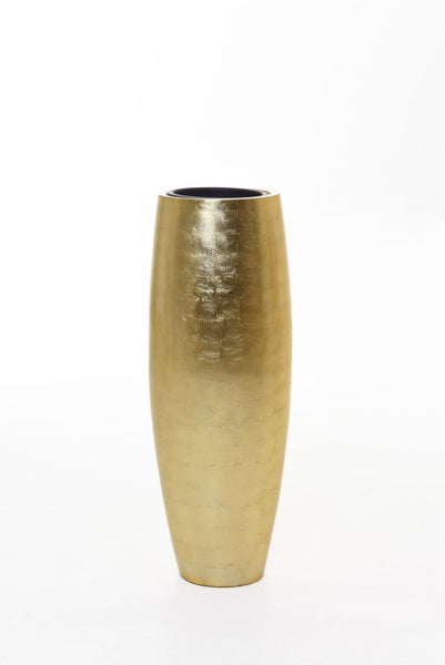 Hohe, schlanke Bodenvase in Goldoptik mit strukturierter Oberfläche.