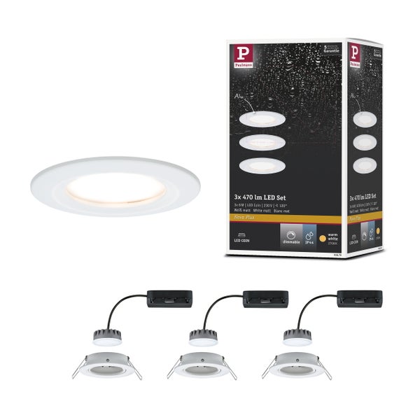 Paulmann Nova Plus LED Einbaustrahler Set 3 mal 470 Lumen dimmbar Schutzart IP44 warmweiß 2700 Kelvin für Deckenleuchten