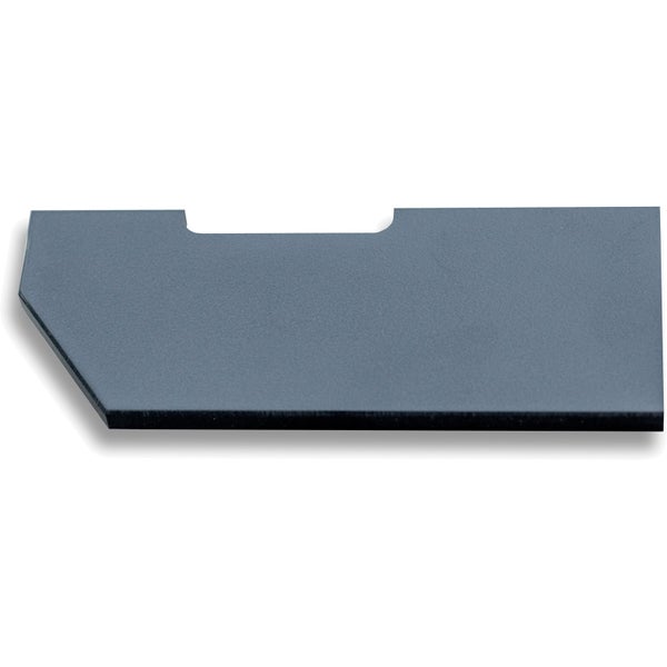 Dunkelgraue Kunststoff-Abdeckkappe mit Aussparung und schräger Ecke.