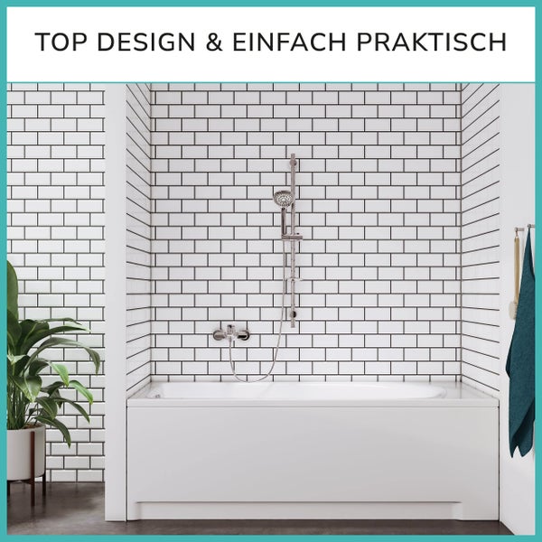 Duschstange 90cm rostfrei mit Seifenhalter - Brausestange 90 cm variable Bohrlöcher dank flexibler Wandhalterungen - universal Dusch Stange lang mit top Slider - Wandstange Dusche variabel