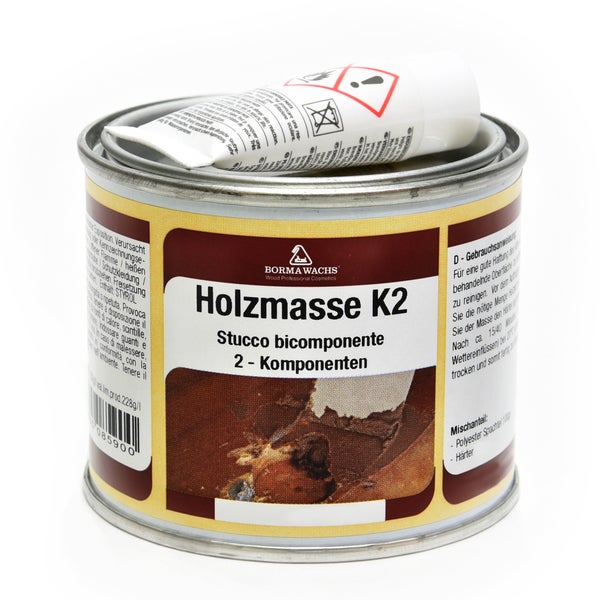 Borma Wachs Holzmasse K2 Zwei-Komponenten-System im Metalleimer mit Härter