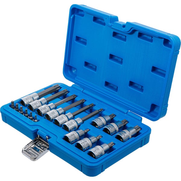BGS Bit-Einsatz-Satz Antrieb Innenvierkant 6,3 mm (1/4) / 12,5 mm (1/2) T-Profil (für Torx) 18tlg.  - 5173