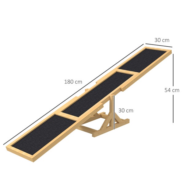 PawHut Hundewippe, Hunde Agility Wippe aus Holz, Rutschfest Hunde Agilitäts Rampe für Hunde unter 30 kg, für Balance, 180 x 30 x 30 cm Gelb