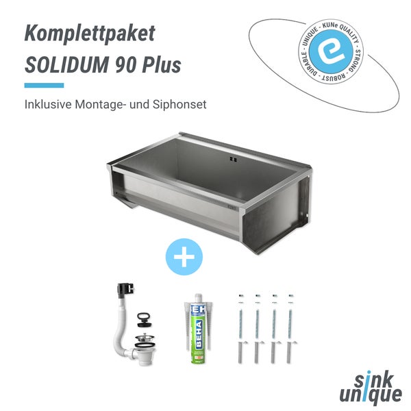 Komplettpaket Spülbecken Solidum 90 Plus inklusive Montage und Siphonset