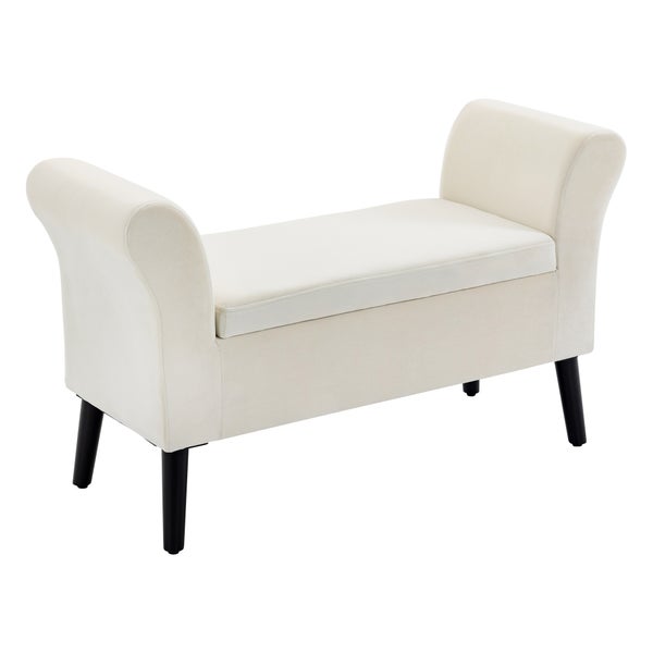 HOMCOM Sitzbank Polsterbank mit Stauraum Bettbank mit Armlehne für Flur Schlafzimmer samtartiges Polyester 111,5 x 41 x 65 cm Cremeweiß
