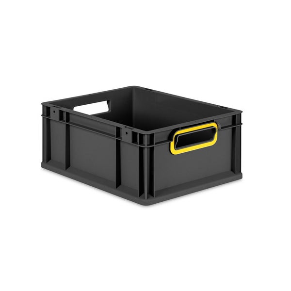 Eurobox NextGen Color, HxBxT 17x30x40cm, 16 Liter, Griffe gelb offen, Schwarz, Eurobehälter, Transportbox, Transportbehälter, Stapelbehälter