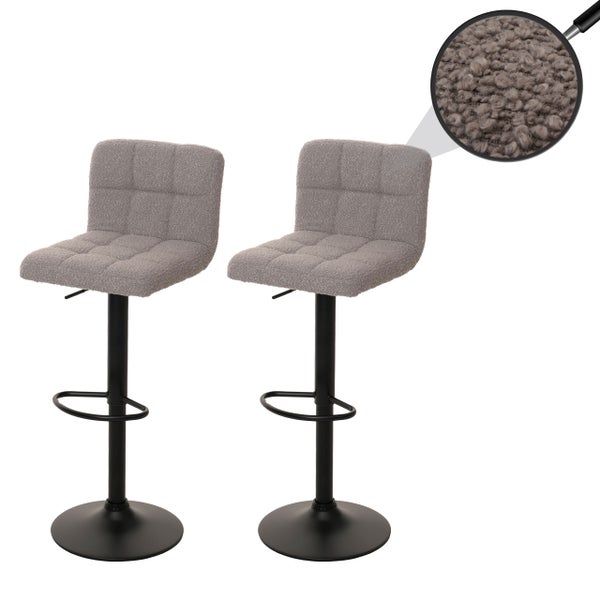 Zwei graue Barhocker mit Fußstütze und schwarzem Fuß