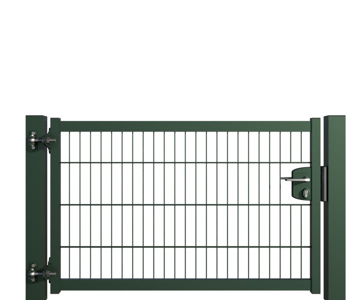 Gartentor aus Metall mit Schloss und geraden Gitterstäben