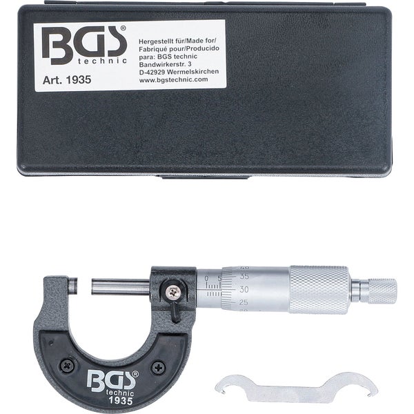 BGS technic Bügelmessschraube mit zugehörigem Schraubenschlüssel und Aufbewahrungsbox