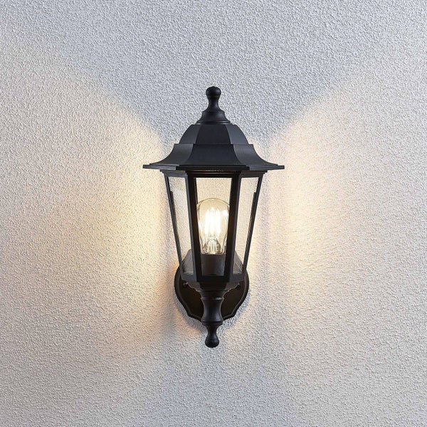 Lindby Wandlampe aussen, Aussenwandleuchte Laterne schwarz spritzwassergeschützt IP44 1xE27 max. 60W ohne Leuchtmittel Außenleuchte antik Look