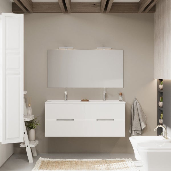 120cm Badmöbel Set – Doppelwaschtisch, 4 Auszüge,moderne Farbkombination | Magnolia