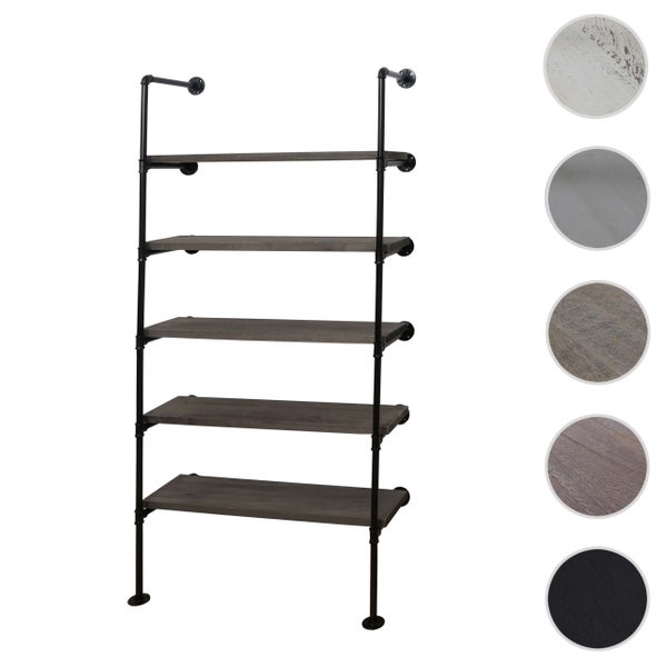 Wandregal mit fünf Ablageflächen und schwarzem Metallgestell im Industrie Design
