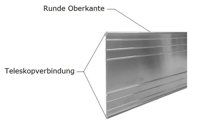 Metallprofil mit runder Oberkante und Teleskopverbindung für den Innenausbau.