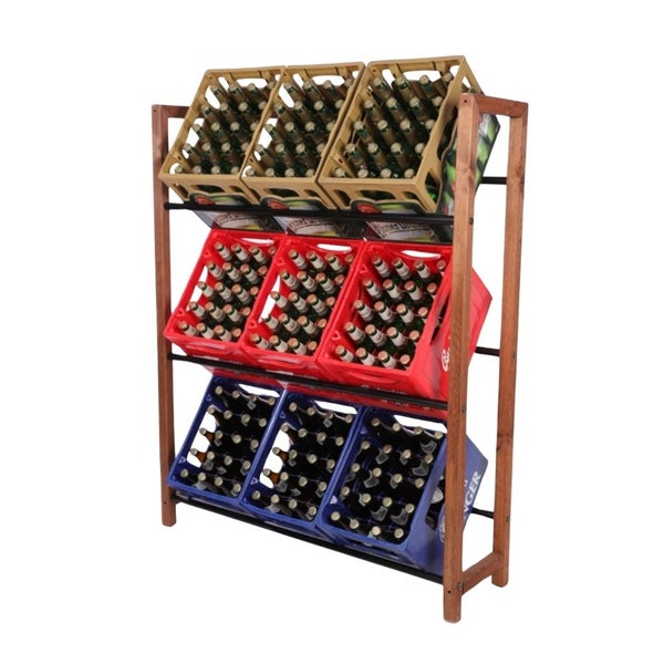 PROREGAL Getränkekistenregal HUNSRÜCK HxBxT 138x112x32cm 9 Kisten auf 3 Ebenen Massives Kiefernholz Braun geölt