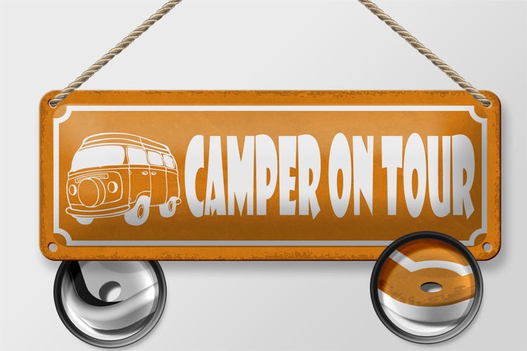 Blechschild Spruch 27x10cm Camper on tour Camping Dekoration