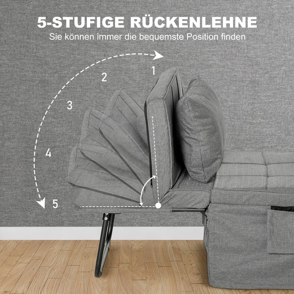HOMCOM 4-in-1 Klappbett 75x190 cm, Erwachsene Gästebett Klappbar mit 8 cm Dicker Schaumstoff, Reisebett mit Metallrahmen, 5-stufig höhenverstellbares Einzelbett mit Kissen, bis 150 kg belastbar