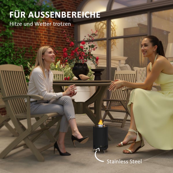 Outsunny Feuerschale Ø16x25cm aus Edelstahl Feuerstelle mit Schürhaken Rauchfreie Feuerschalen Feuerkorb für Garten, Balkon Terrasse, Outdoor BBQ Camping Schwarz