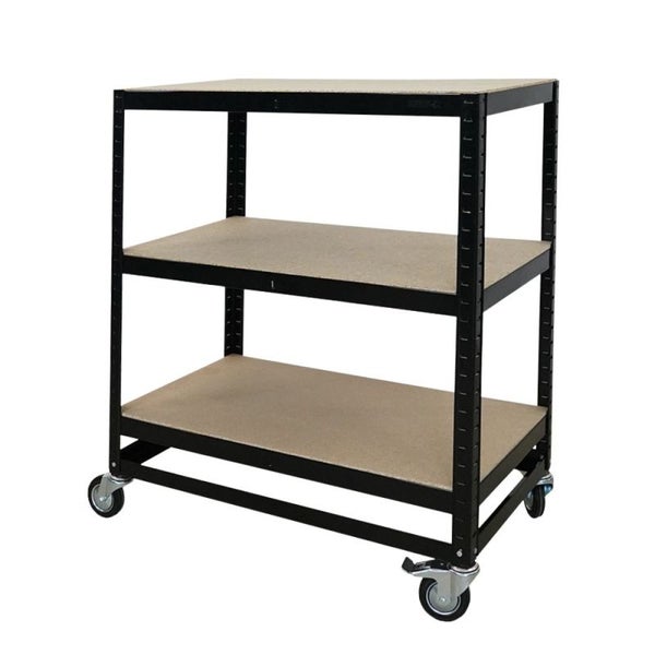 PROREGAL Kommissionierwagen BÜFFEL Fahrbares Kommissionierregal, 100x90x50cm, 3 Ebenen, Fachlast 50kg, 2X Lenkrollen & 2X Lenkrollen mit Feststellbremse, Schwarz