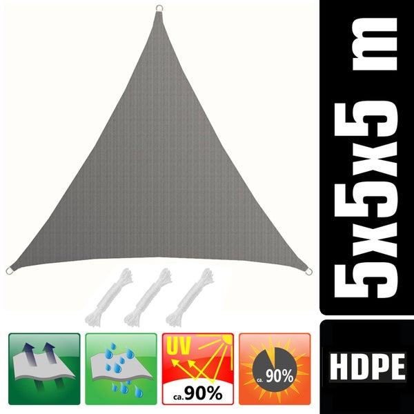 AMANKA UV Sonnensegel - 5x5x5 m HDPE Dreieck - Sonnenschutz Plane Überdachung Balkon Garten Grau