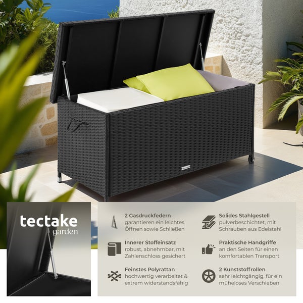 Auflagenbox tectake Kiruna 121 x 56 x 60 cm mit Rattangeflecht schwarz