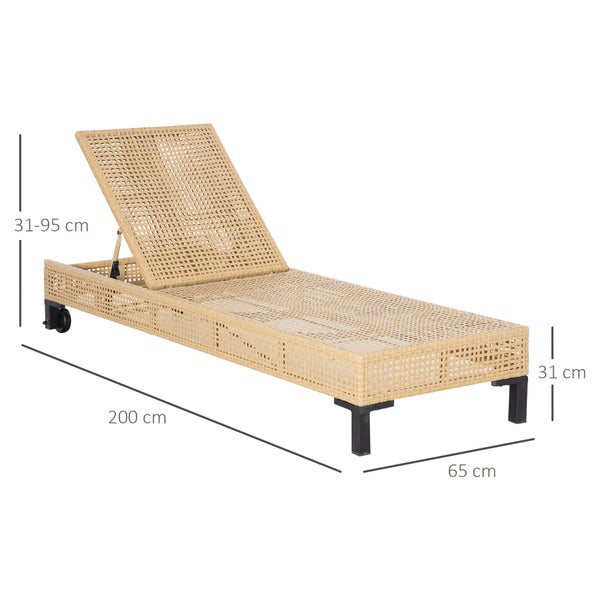 Outsunny Sonnenliege, 65L x 200B x 31H cm, Stahl, PE-Rattan, Polyester, mehrfarbig