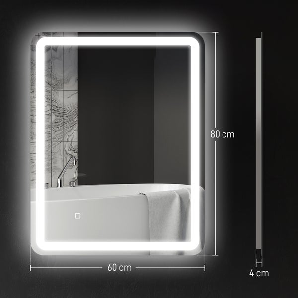 HOMCOM 90 x 60 cm LED-badkamerspiegel, verlichting, 3 kleuren, dimbaar